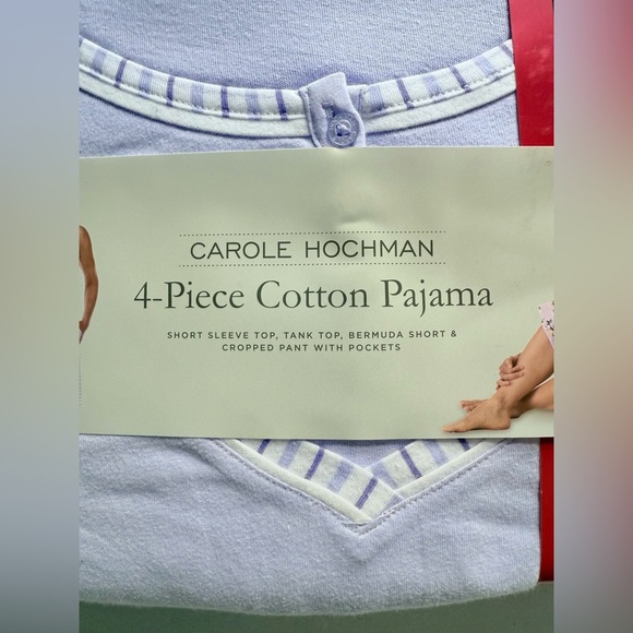 Midnight by Carole Hochman 4-Piece Cotton Pajama Purple Floral Stripe Sleepwear - Picture 2 of 7